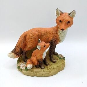 Vintage HOMCO Red Mother Fox With Baby Porcelain Figurine #1417 Home Interior